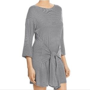 Elan -1037 Striped Front Tie Mini Dress Tunic Black White Medium‎